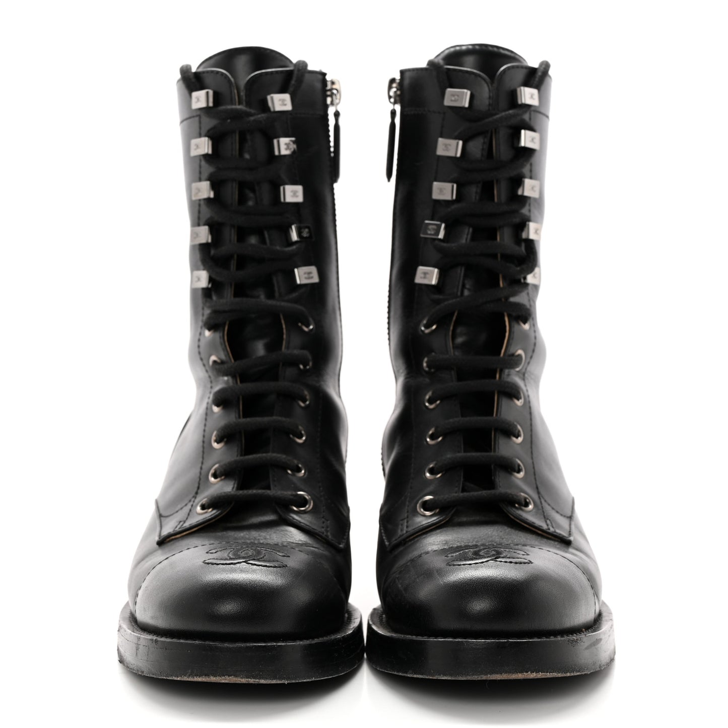 Calfskin Lace Up Combat Boots 36 Black