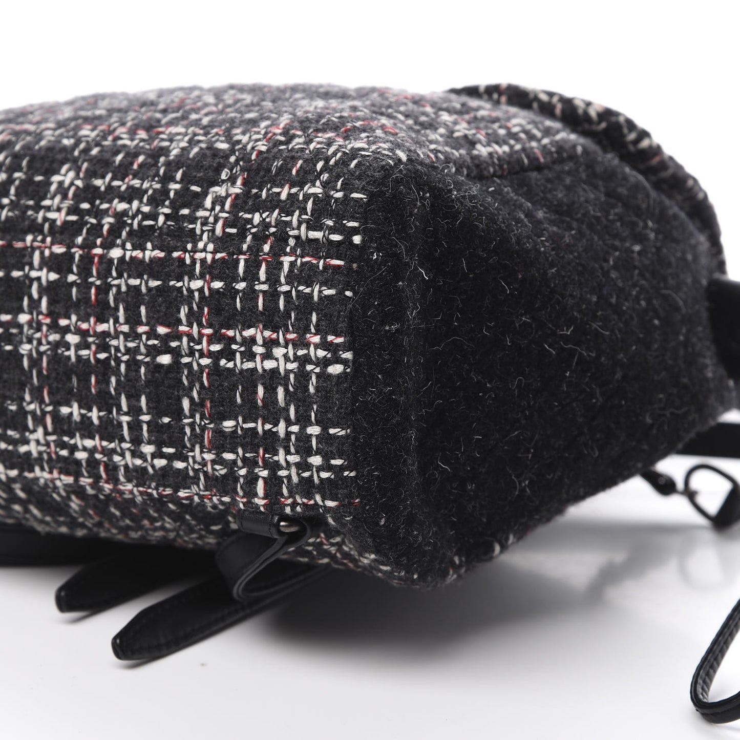 Tweed Drawstring Backpack Black White Red