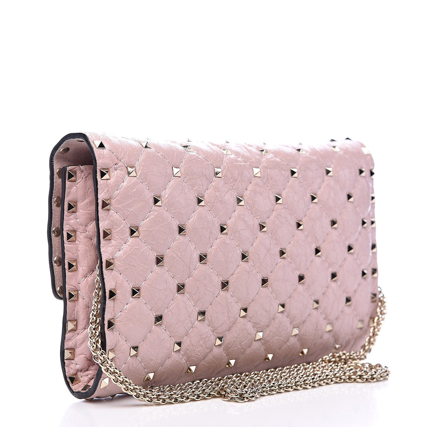 Craquele Nappa Rockstud Spike Wallet on Chain Water Rose