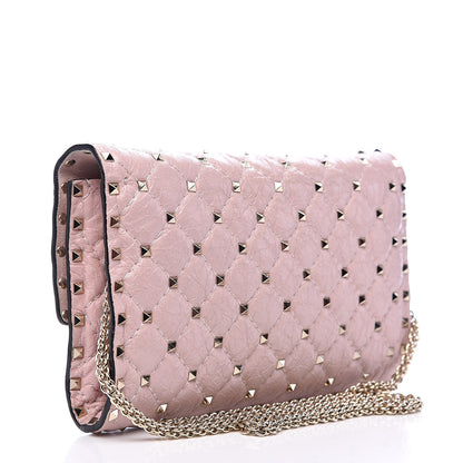 Valentino Garavani Craquele Nappa Rockstud Spike Wallet on Chain Water Rose 3 of 11