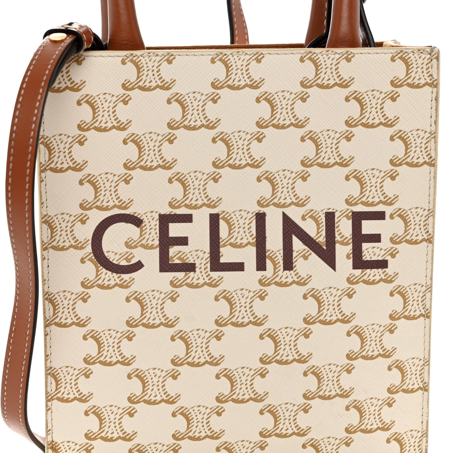 Triomphe Canvas Calfskin Mini Vertical Cabas White