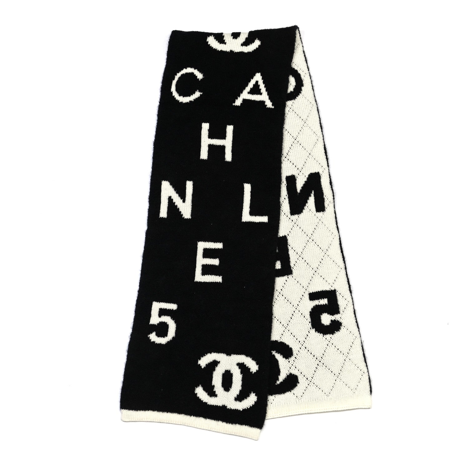 Chanel Wool Cashmere Silk CC Scarf Black White 2 of 4