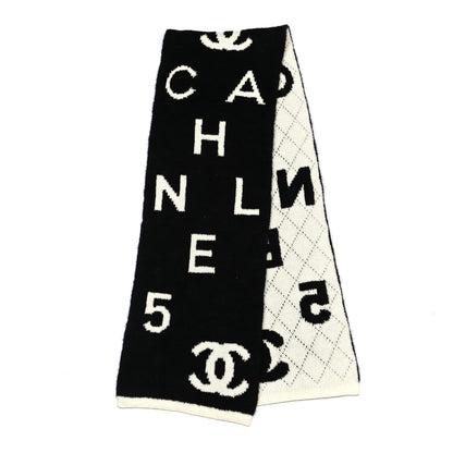 Chanel Wool Cashmere Silk CC Scarf Black White 2 of 4
