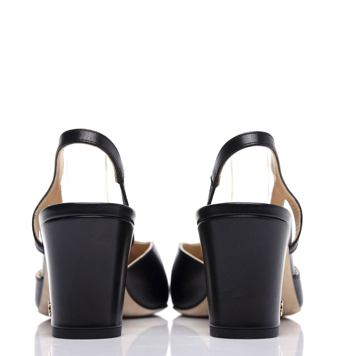 Goatskin Grosgrain Cap Toe CC Slingback Sandals 38.5 Black