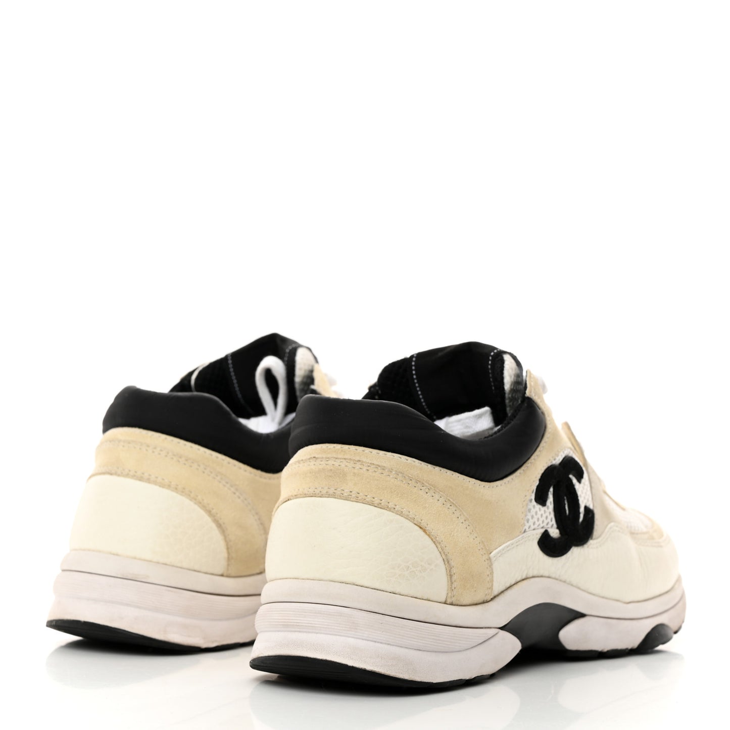 Mesh Suede Calfskin Grained Calfskin Womens CC Sneakers 39.5 White Black