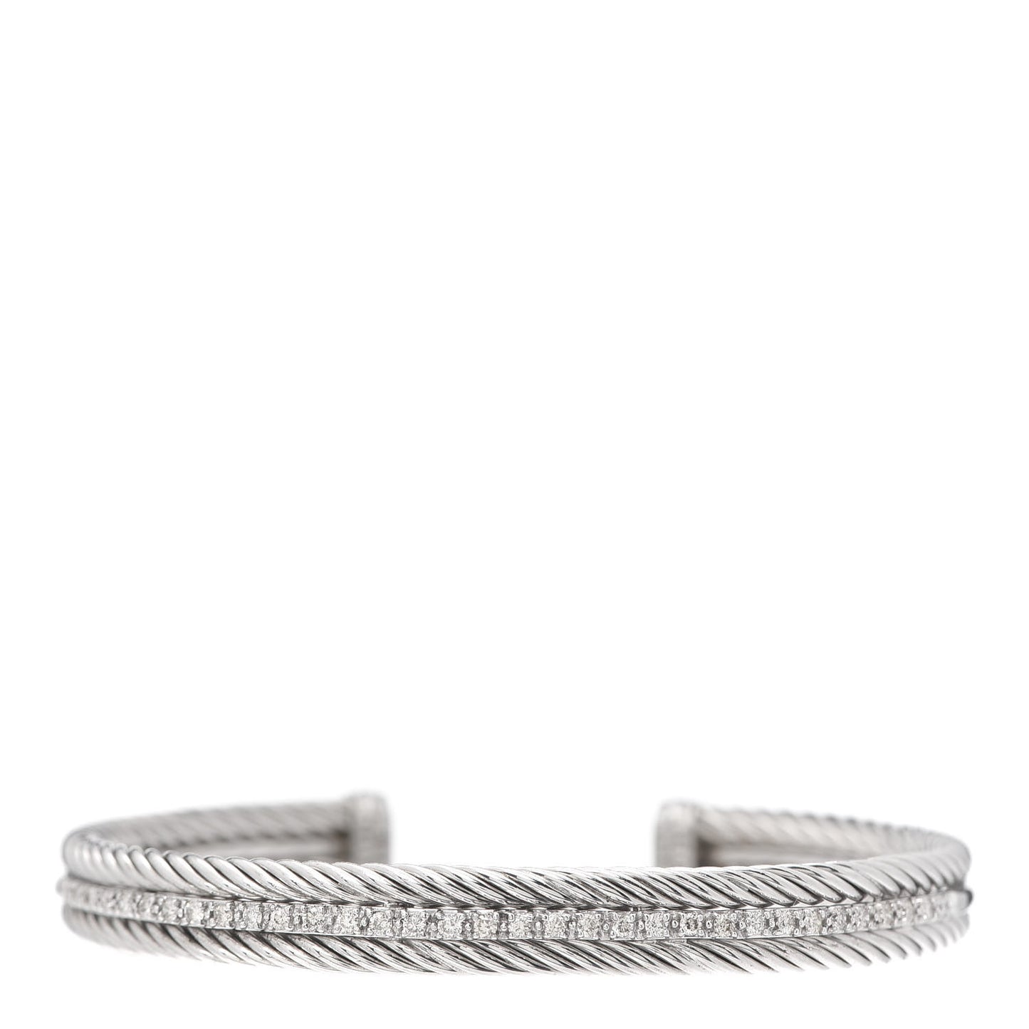 Sterling Silver 14K White Gold Diamond 7mm Cable Classics Cuff Bracelet