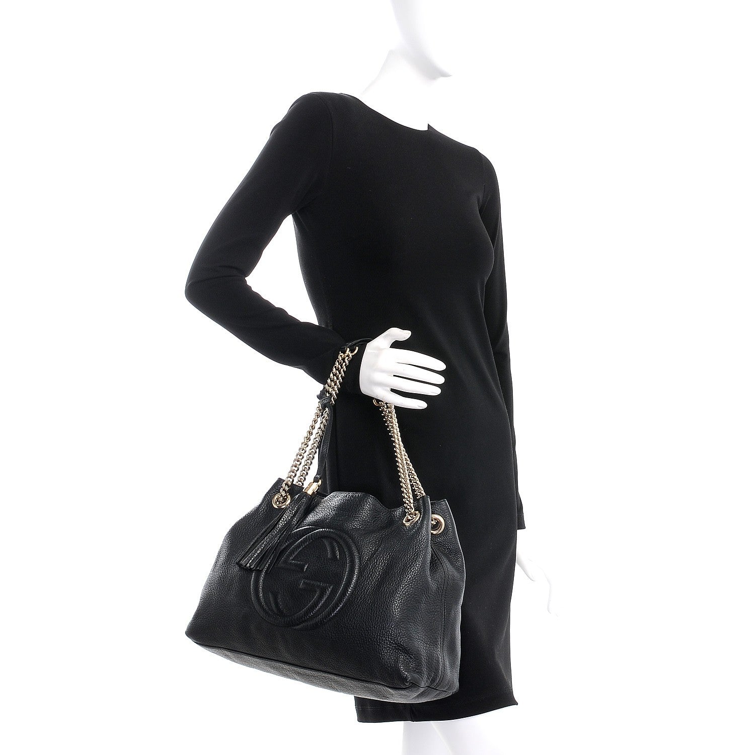 Gucci Pebbled Calfskin Medium Soho Chain Shoulder Bag Black 2 of 9
