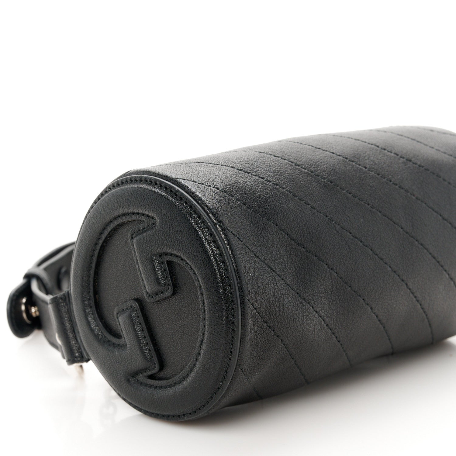 Gucci Sakai Be Green Calfskin Diagonal Stitched Mini Blondie Barrel Shoulder Bag Black 8 of 9