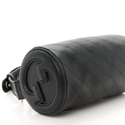 Gucci Sakai Be Green Calfskin Diagonal Stitched Mini Blondie Barrel Shoulder Bag Black 8 of 9