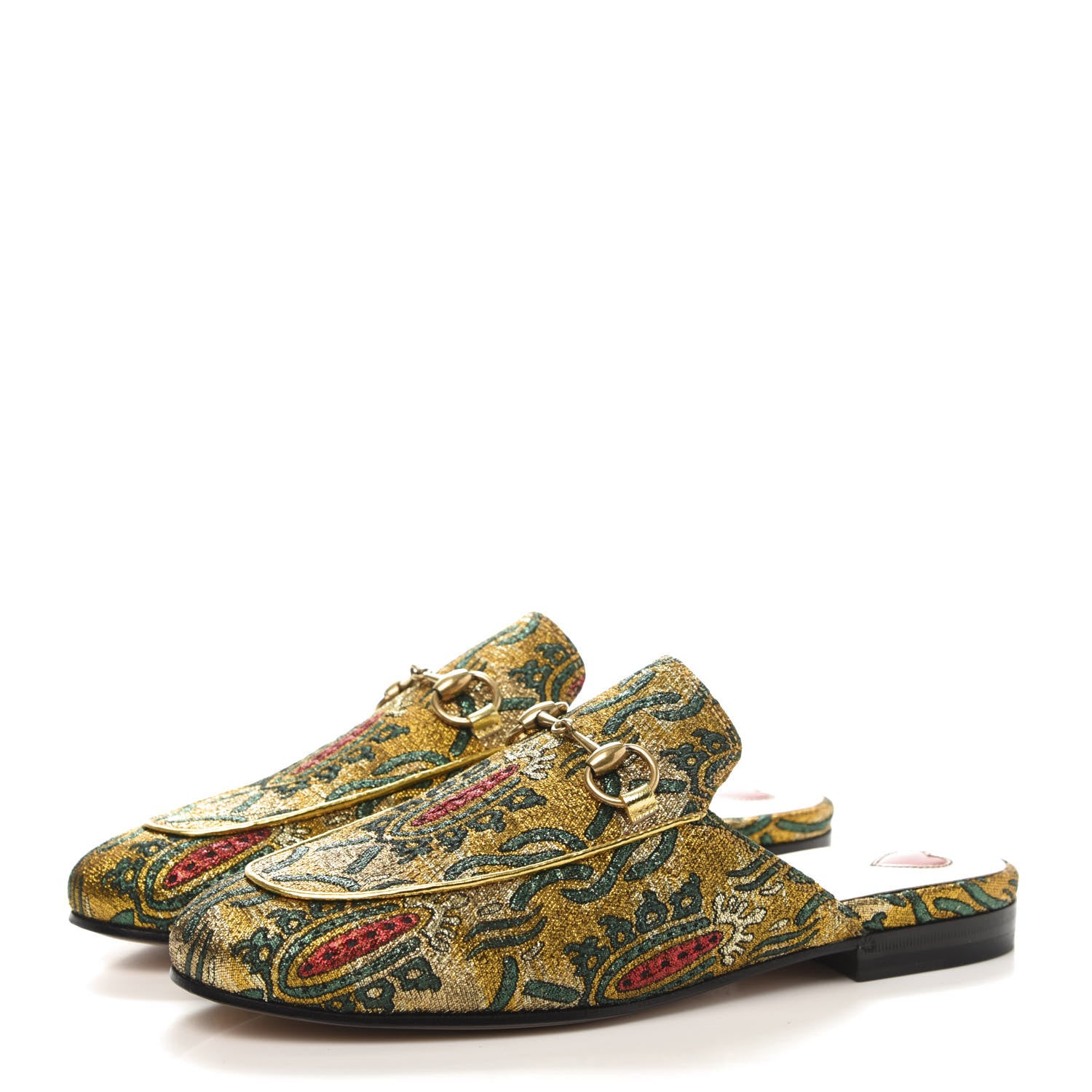 Gucci Iridescent Brocade Womens Princetown Slippers 35 Gold Multicolor 3 of 9