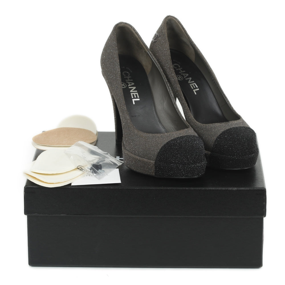 Chanel Glitter Cap Toe Platform Pumps 36 Black Grey 11 of 11