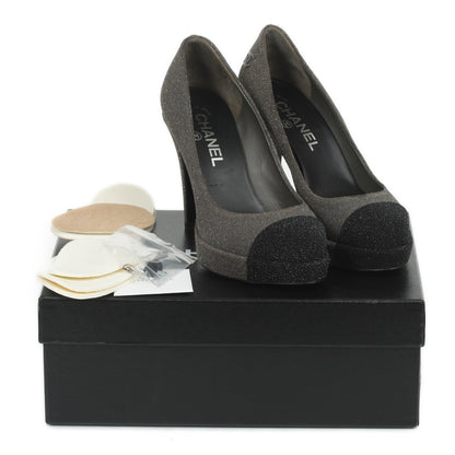 Chanel Glitter Cap Toe Platform Pumps 36 Black Grey 11 of 11