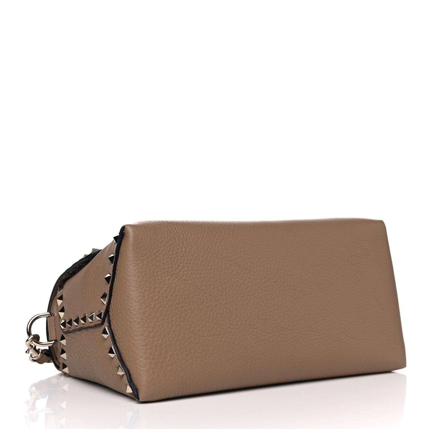 Grained Calfskin Rockstud Single Handle Flap Bag Beige