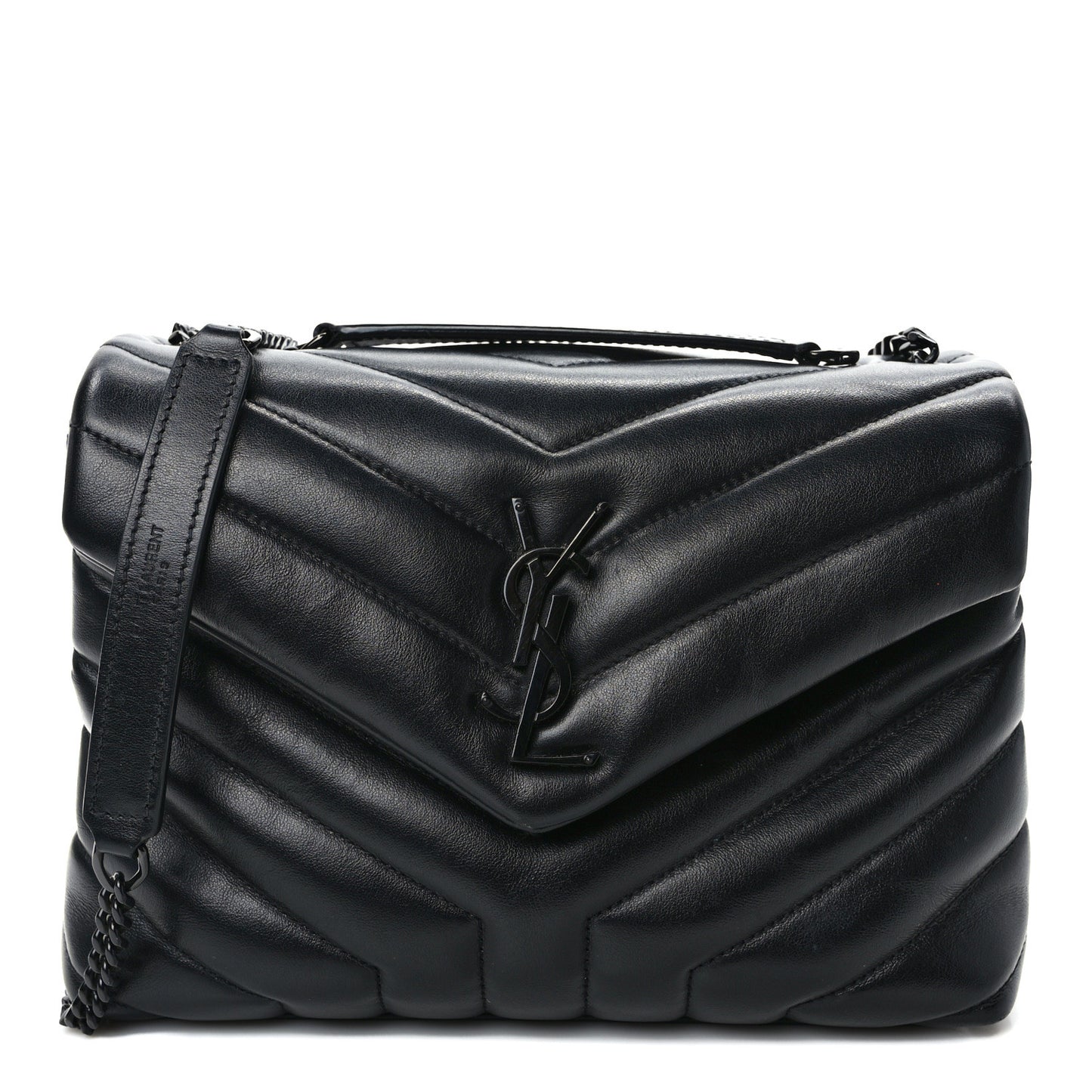 Calfskin Y Quilted Monogram Monochrome Small Loulou Chain Satchel Black