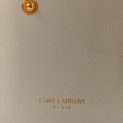 Saint Laurent Grain De Poudre Matelasse Chevron Monogram Zipped Card Case White 6 of 9