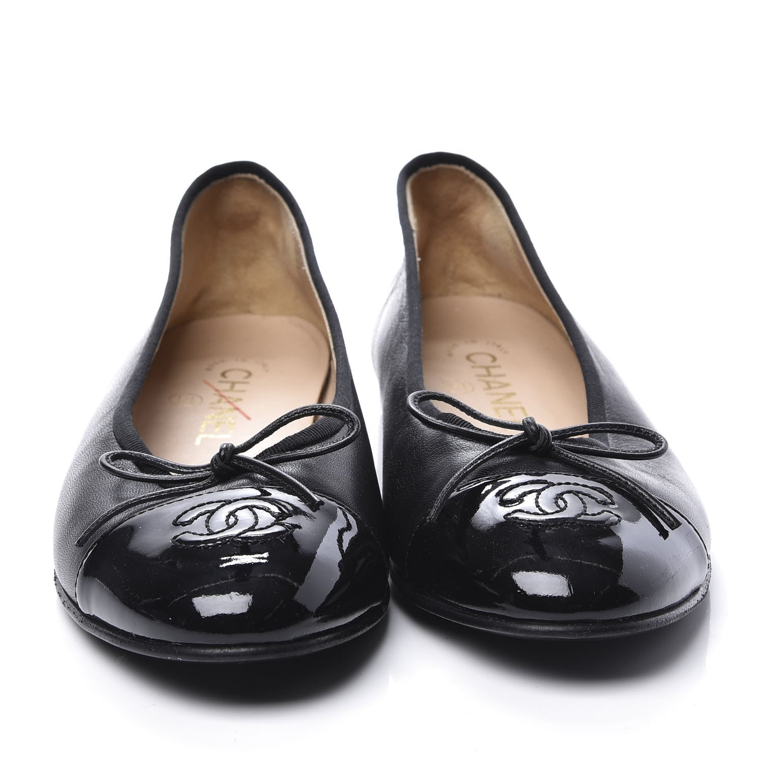Chanel Lambskin Patent Cap Toe Ballerina Flats 37.5 Black 3 of 10