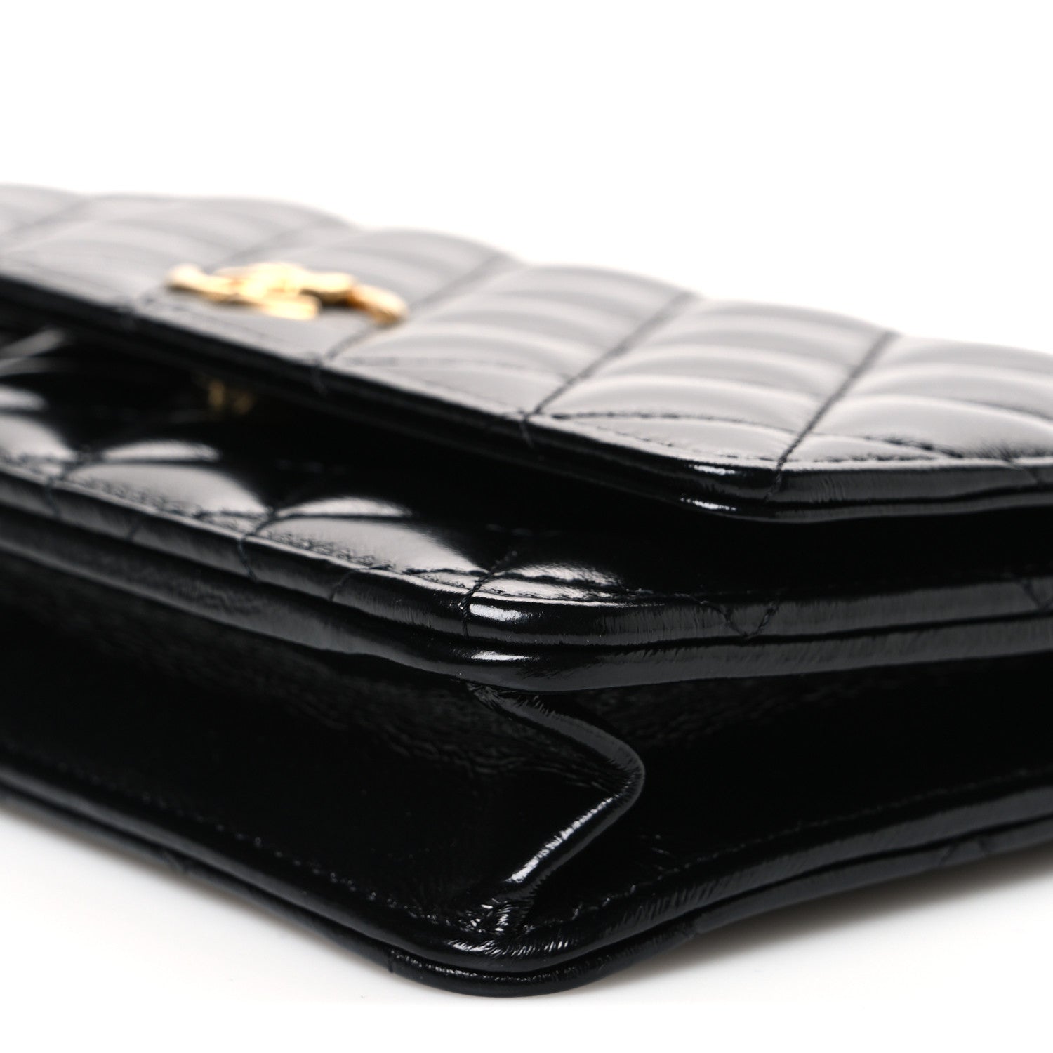 Chanel Shiny Lambskin Quilted CC Bow Wallet on Chain WOC Black 11 of 11