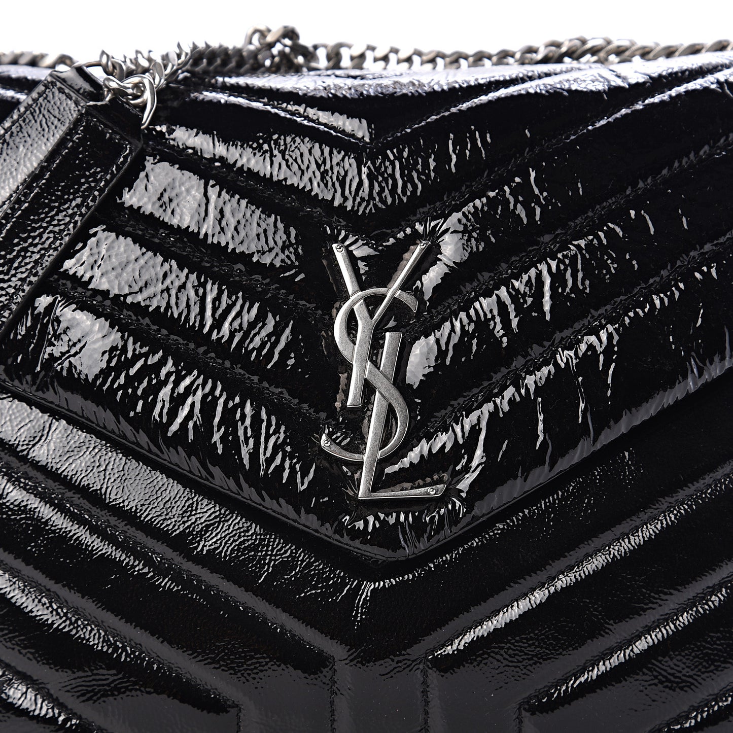 Patent Y Quilted Monogram Medium Loulou Chain Satchel Black