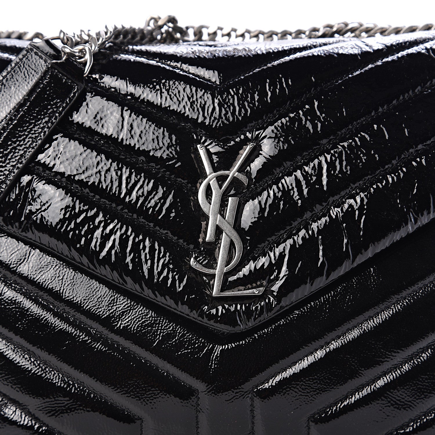 Saint Laurent Patent Y Quilted Monogram Medium Loulou Chain Satchel Black 9 of 9