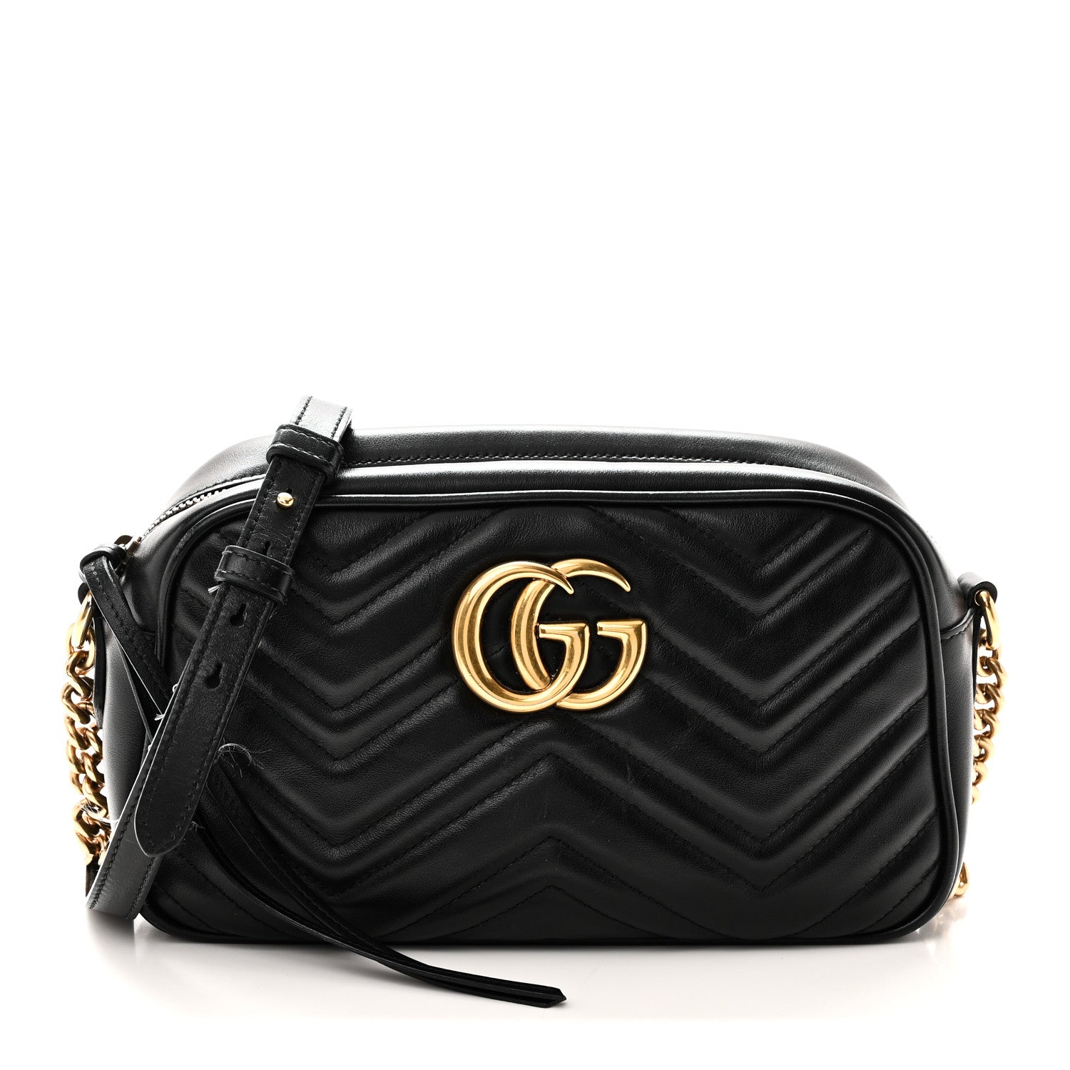 Gucci Calfskin Matelasse Small GG Marmont Chain Shoulder Bag Black 1 of 11