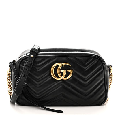Gucci Calfskin Matelasse Small GG Marmont Chain Shoulder Bag Black 1 of 11