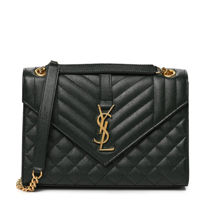 Saint Laurent Grain De Poudre Textured Mixed Matelasse Medium Triquilt Monogram Satchel Vert Fonce 1 of 8