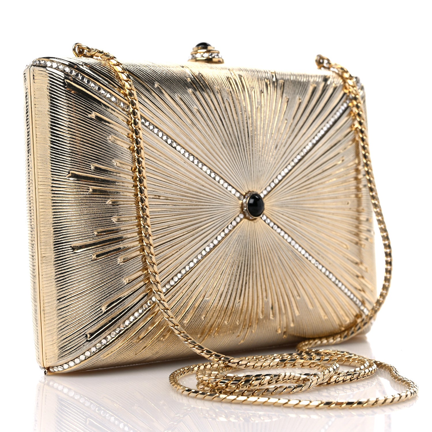 Judith Leiber Swarovski Crystal Minaudiere Clutch Gold 3 of 10