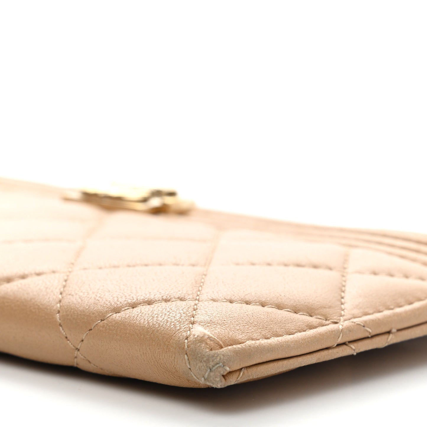 Lambskin Quilted Classic Zip Boy Pouch Beige