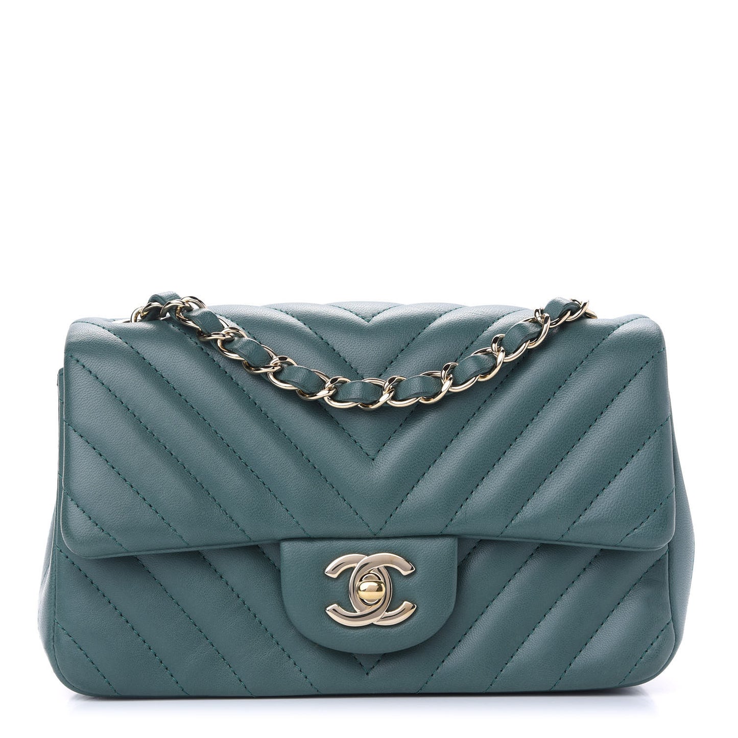 Lambskin Chevron Quilted Medium Single Flap Green