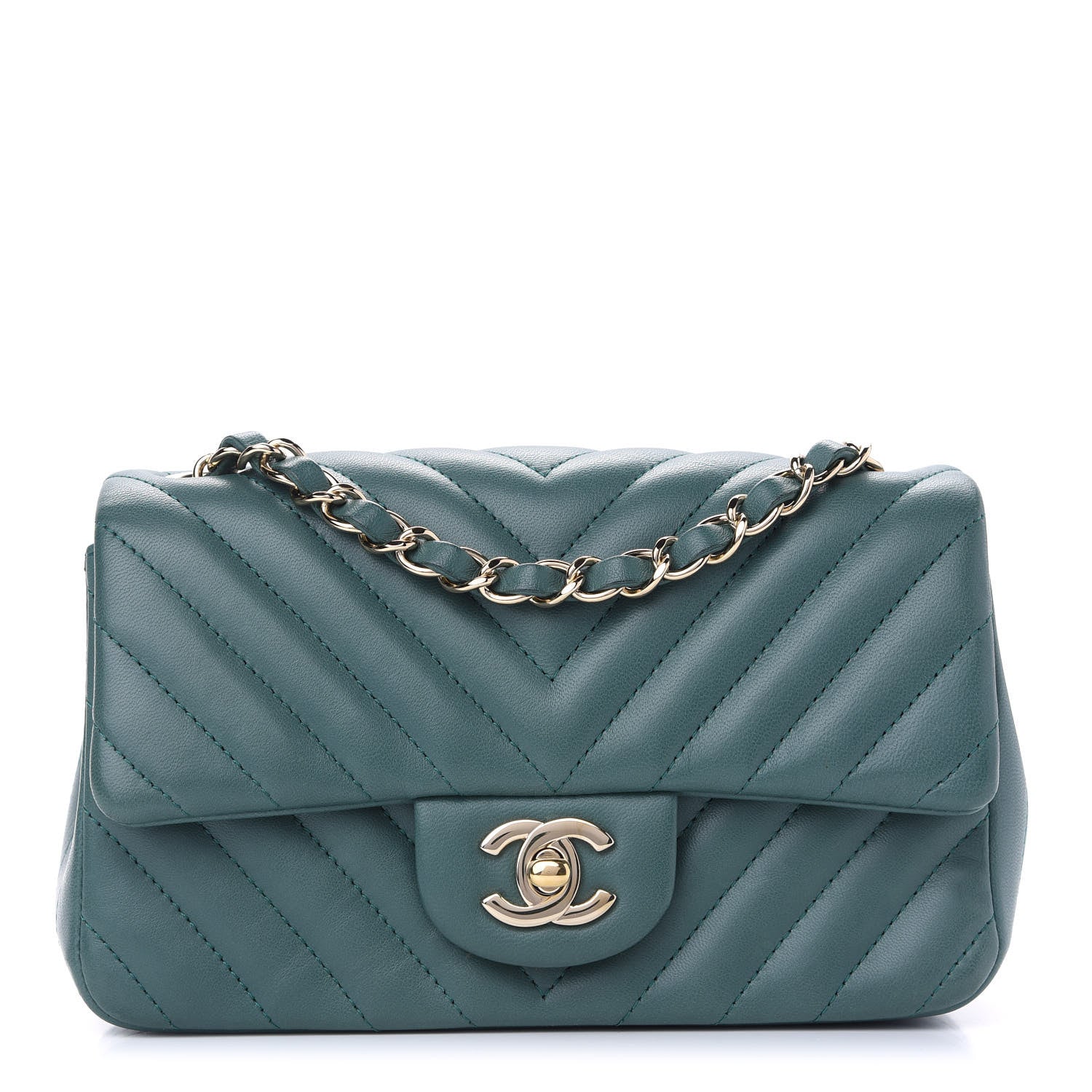 Chanel Lambskin Chevron Quilted Medium Single Flap Green 1 of 8