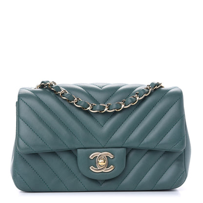Chanel Lambskin Chevron Quilted Medium Single Flap Green 1 of 8