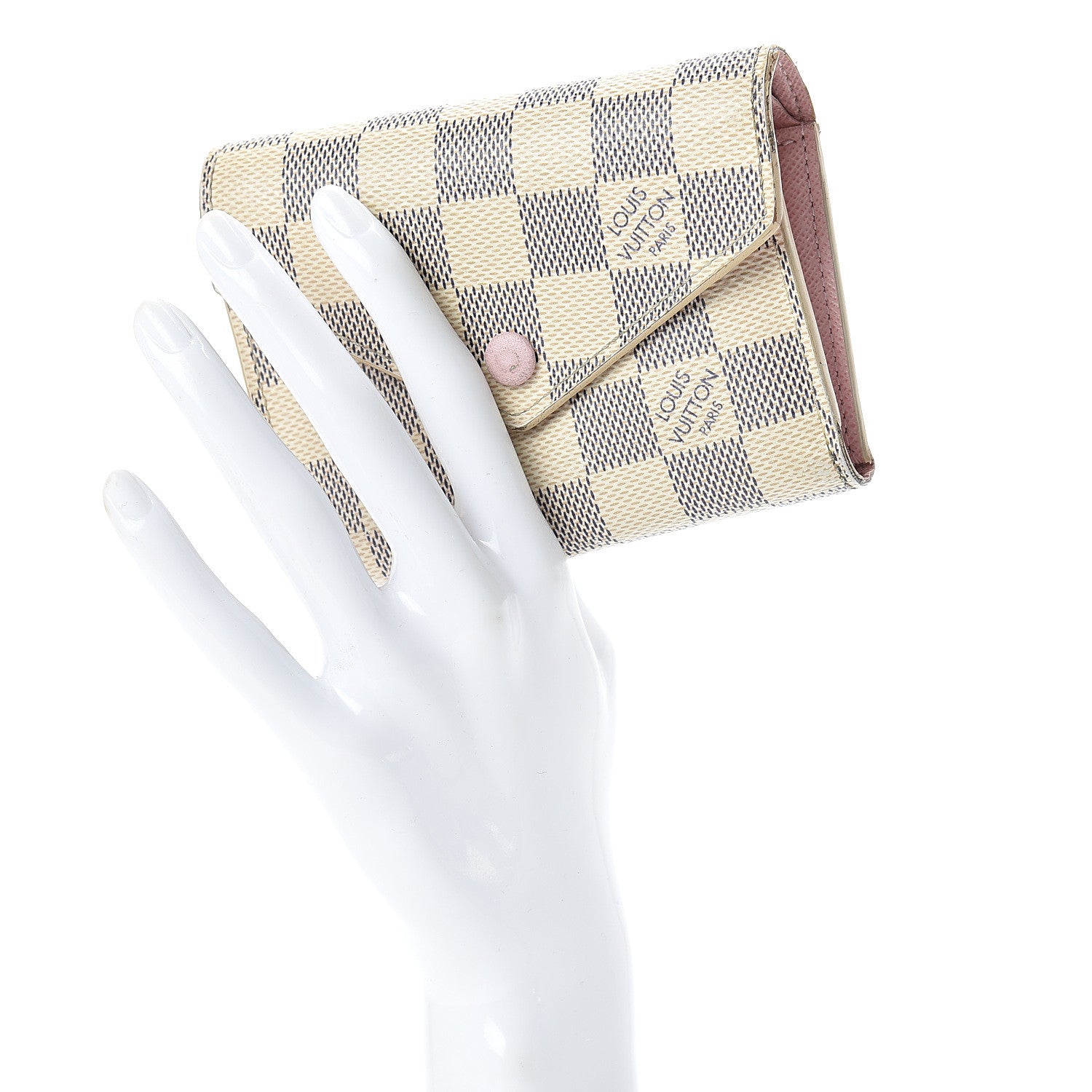 Louis Vuitton Damier Azur Victorine Wallet Rose Ballerine 2 of 15