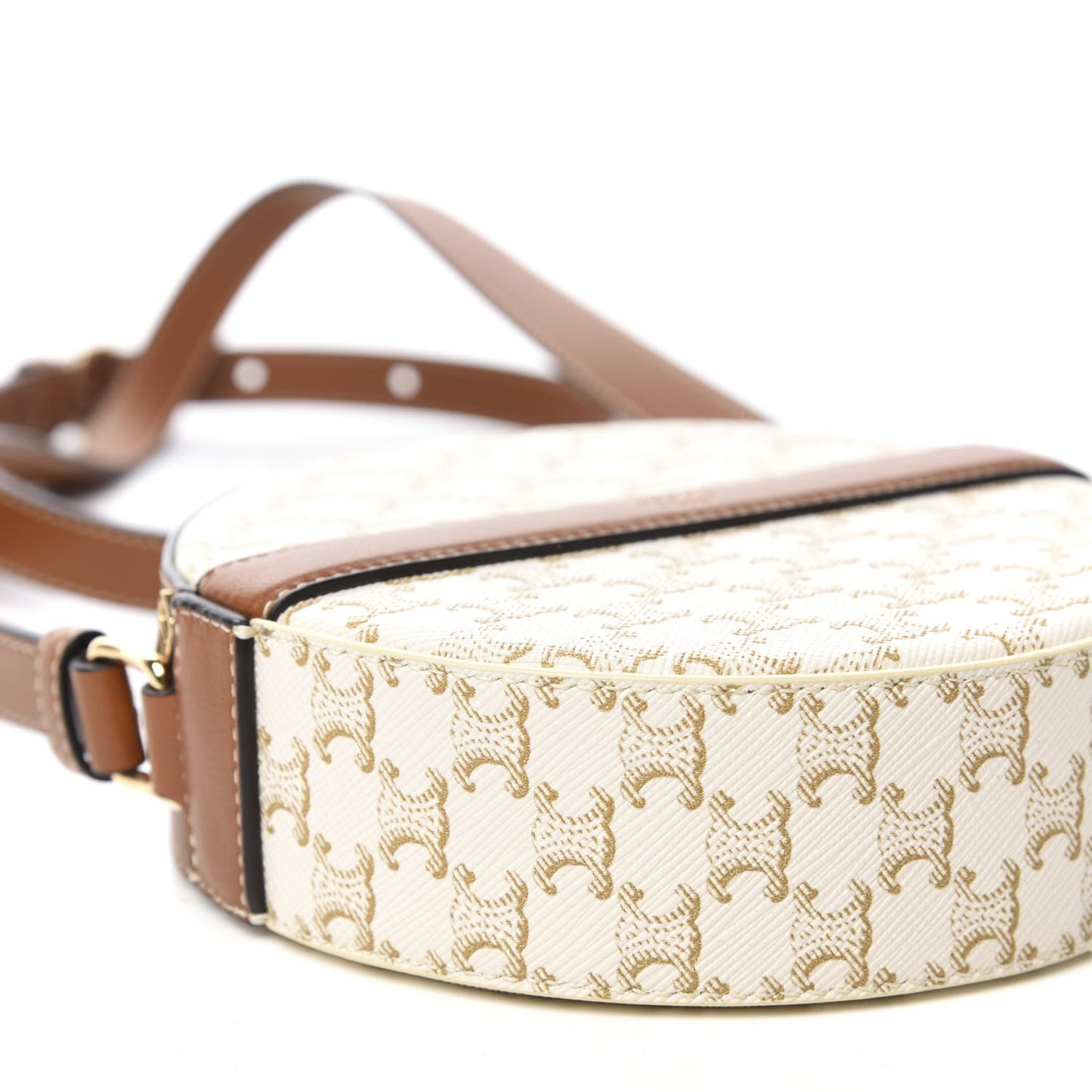 Lambskin Triomphe Canvas Round Purse On Strap White Tan