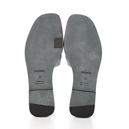 Hermes Metallic Epsom Oran Sandals 39 Gris Argente 5 of 10