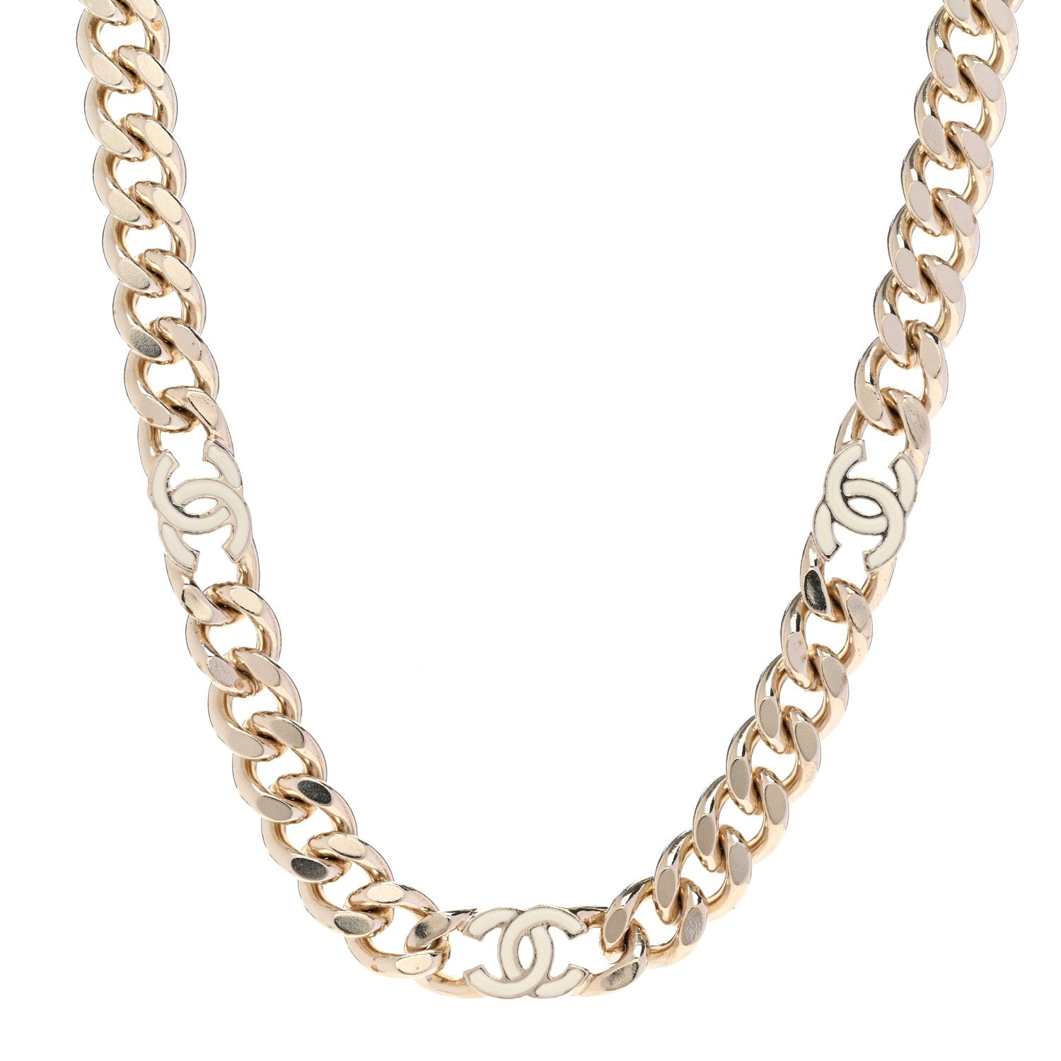 Chanel Metal Enamel Chain CC Choker Gold White 1 of 6
