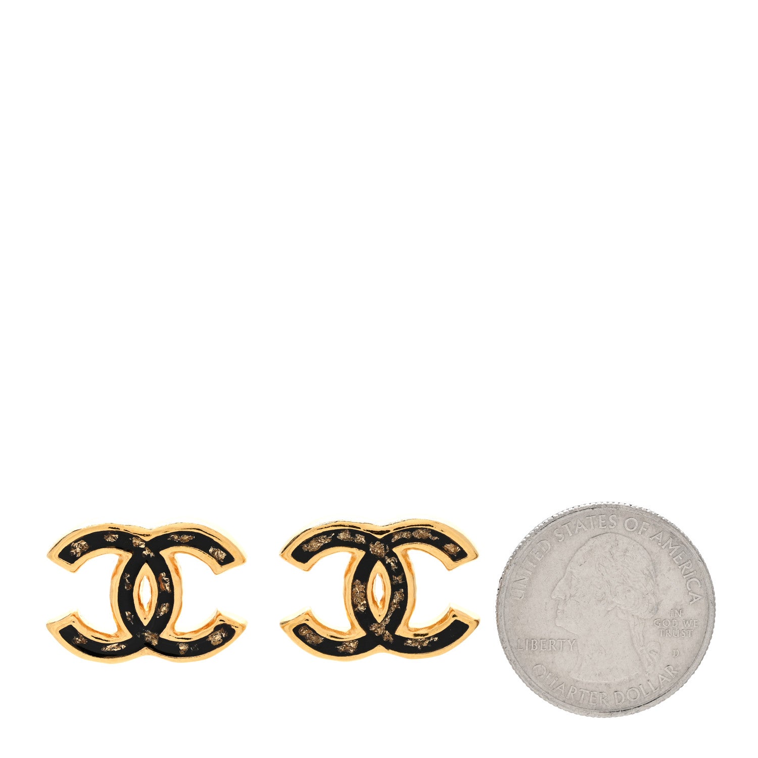 Chanel Resin CC Stud Earrings Black Gold 2 of 5