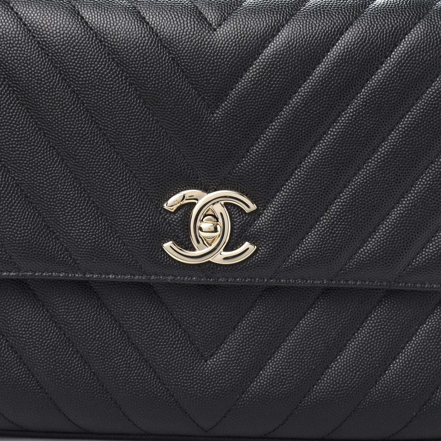 Caviar Chevron Quilted Small Coco Handle Flap Black