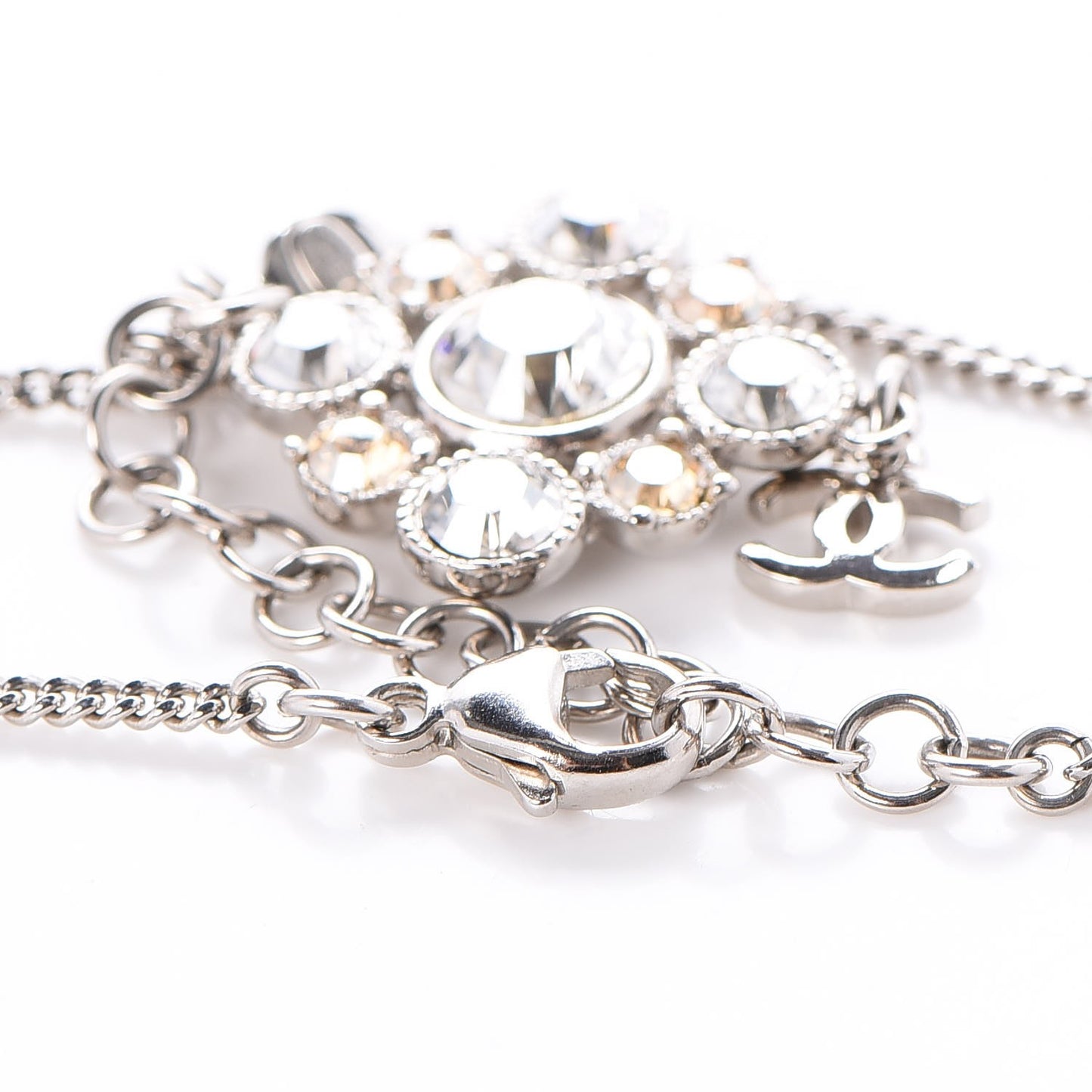 Crystal CC Drop Pendant Necklace Silver