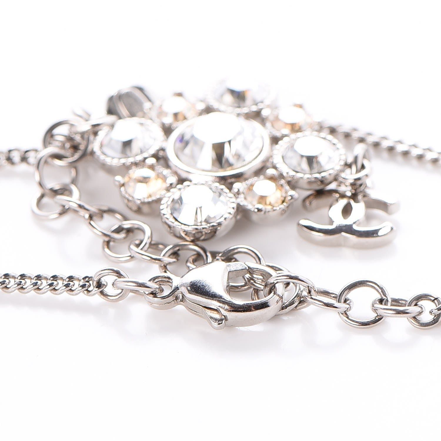 Chanel Crystal CC Drop Pendant Necklace Silver 5 of 6