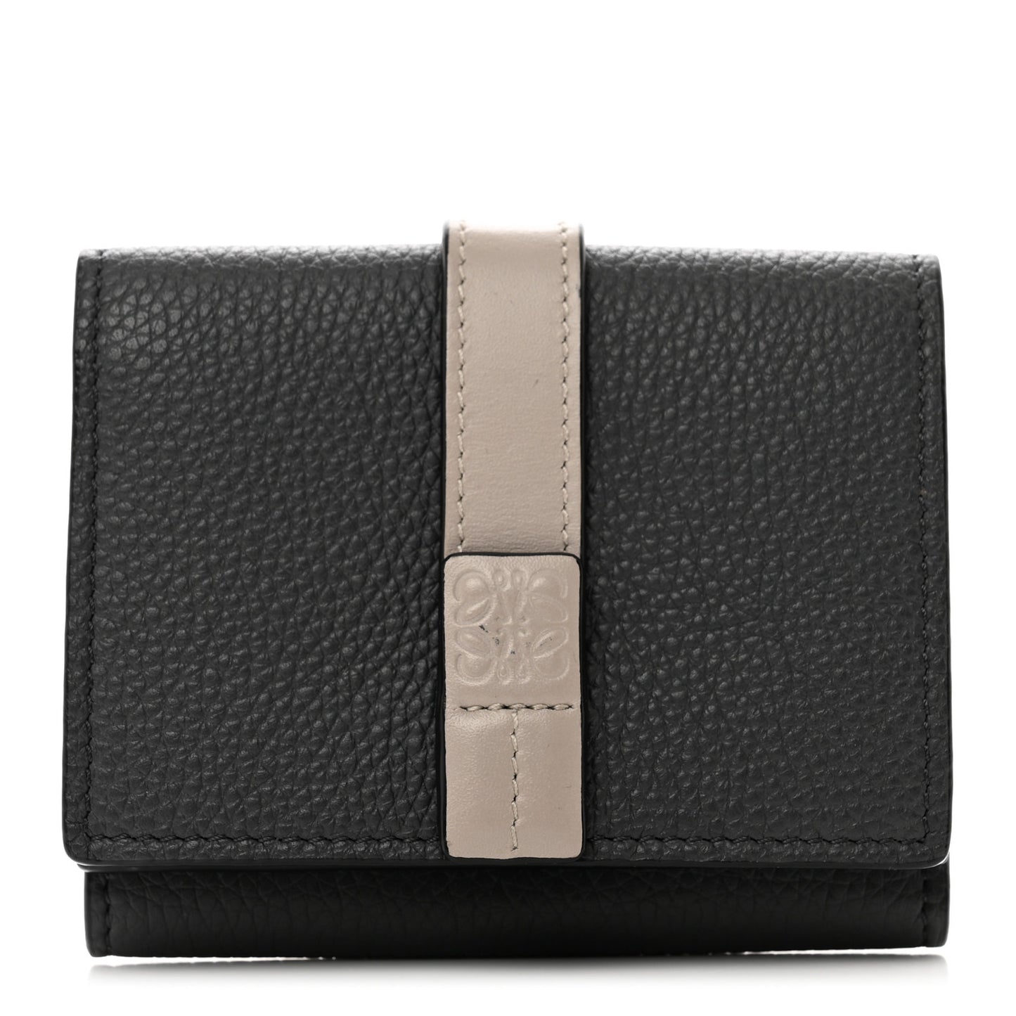 Grained Calfskin Anagram Trifold Wallet Anthracite Ghost