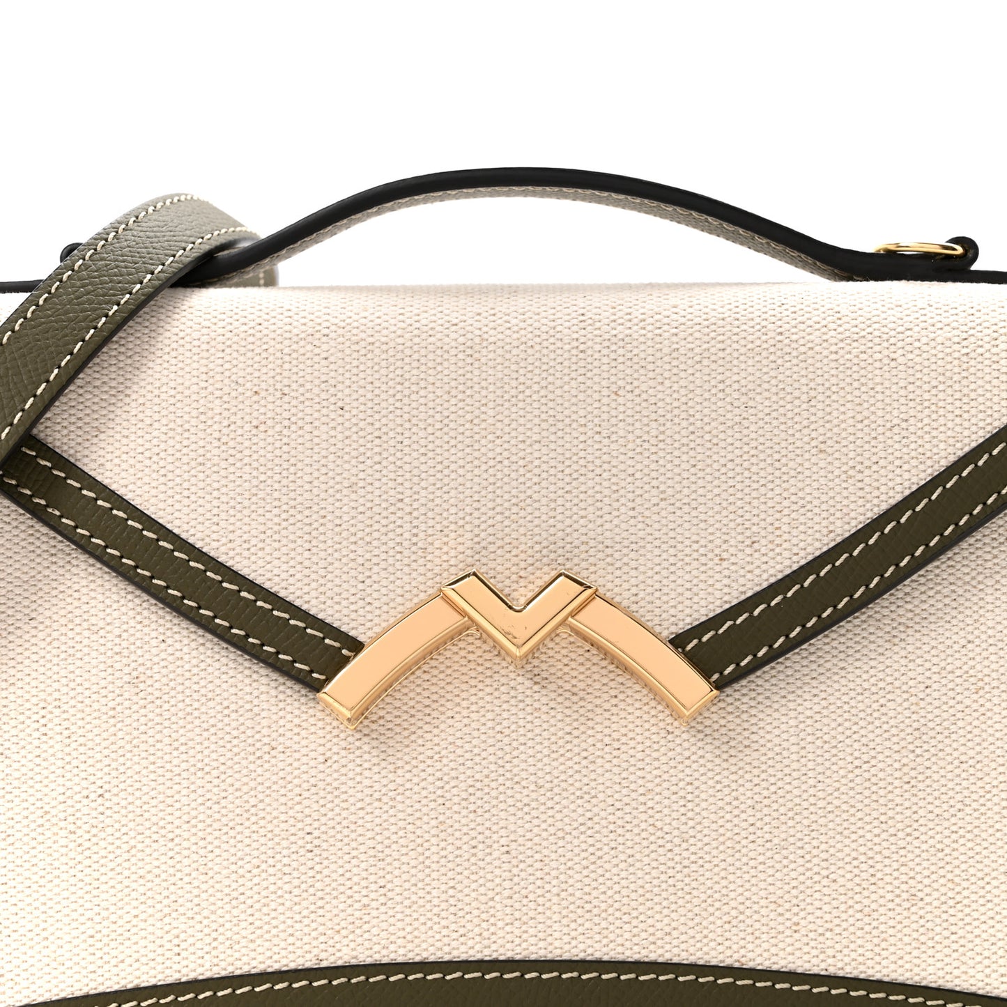 Cotton Canvas Linen Calfskin Gabrielle Clutch Olive Green