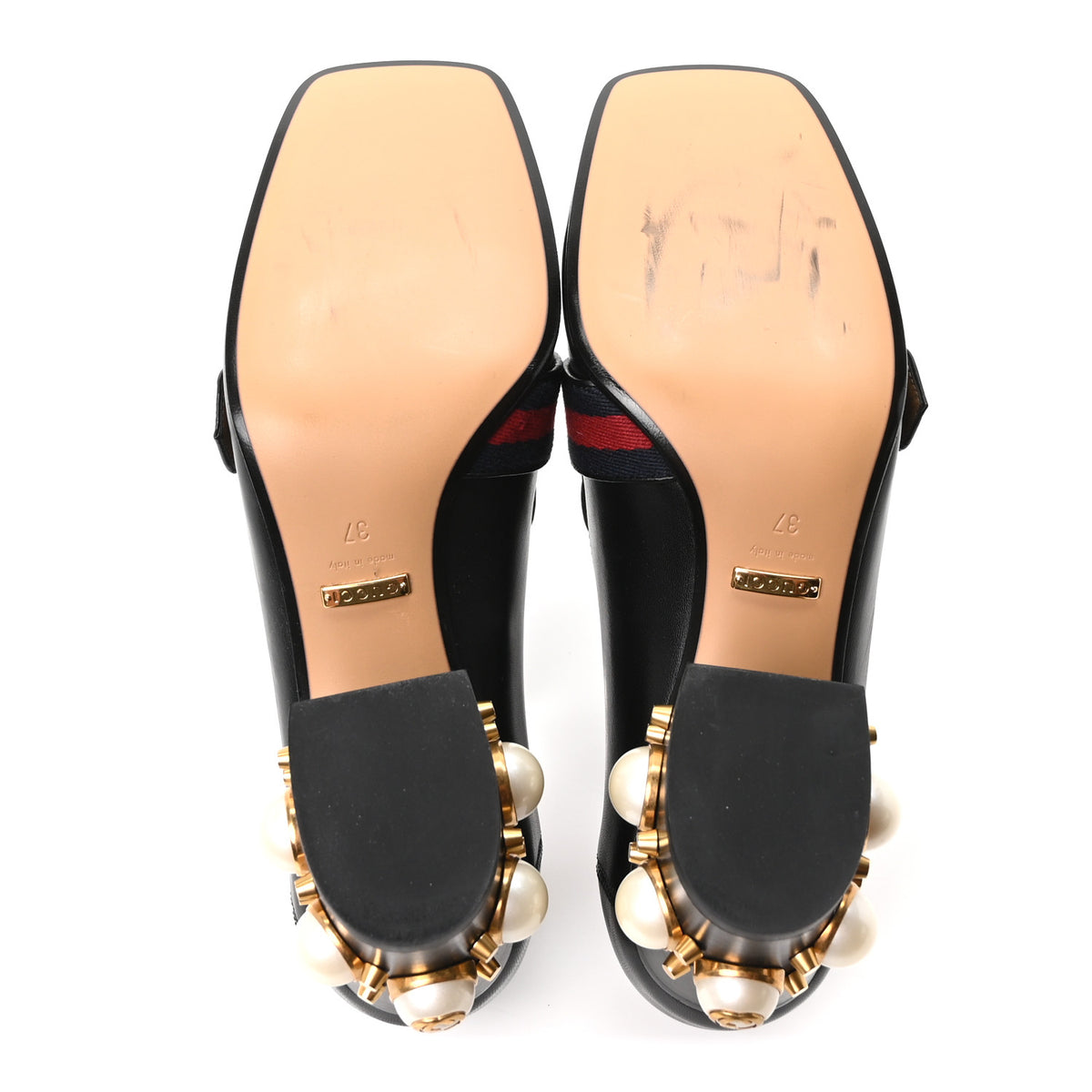 Malaga Kid Web Pearl Embellished Peyton 75mm Loafer Pumps 37 Black