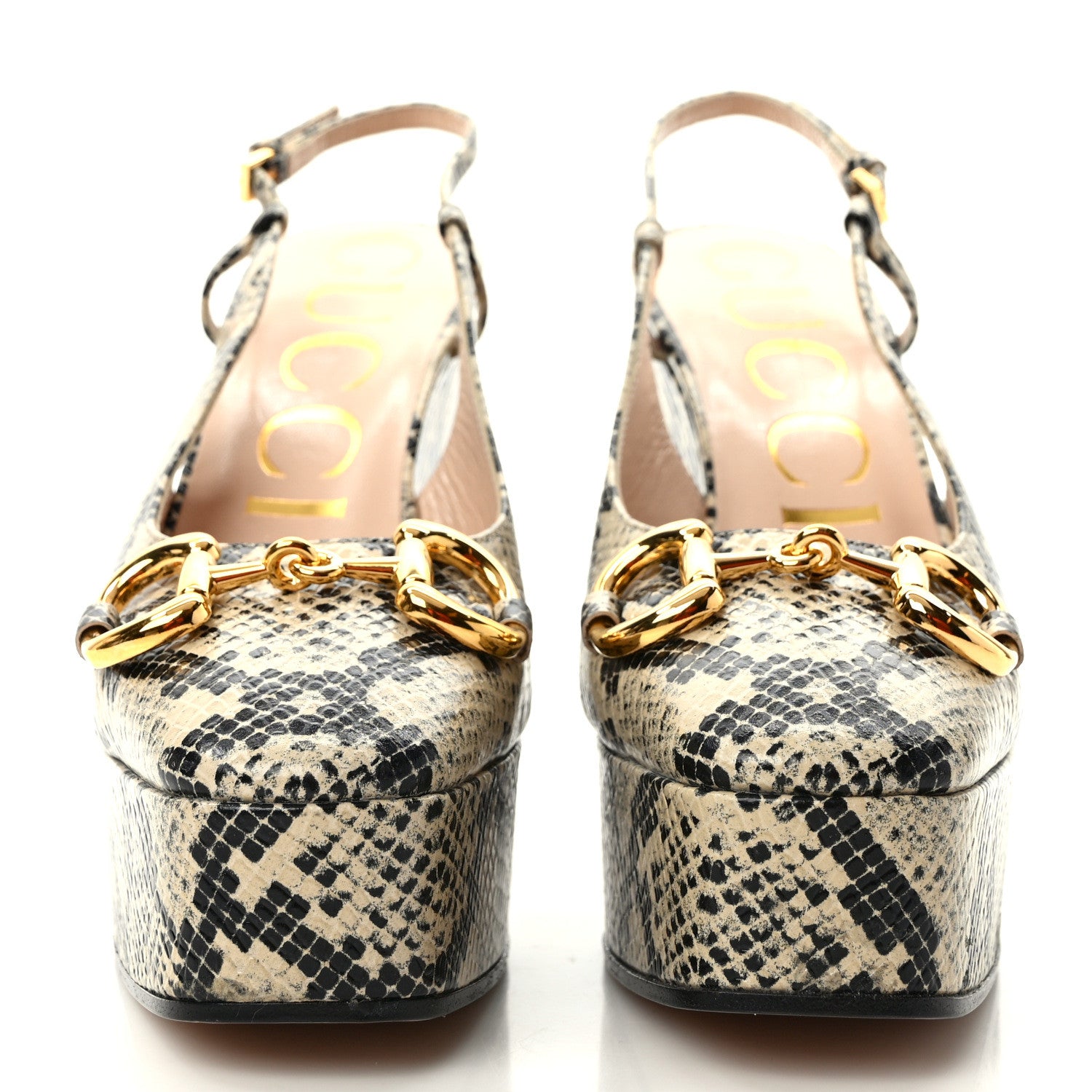 Gucci Calfskin Snakeskin Print Horsebit Platform 35/120mm Slingback Pumps 37.5 Beige Avana 2 of 8