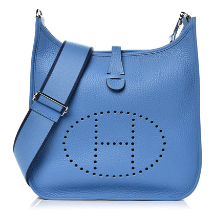 Hermes Taurillon Clemence Amazone Evelyne III PM Bleu Paradis Bleu Saphir 1 of 9