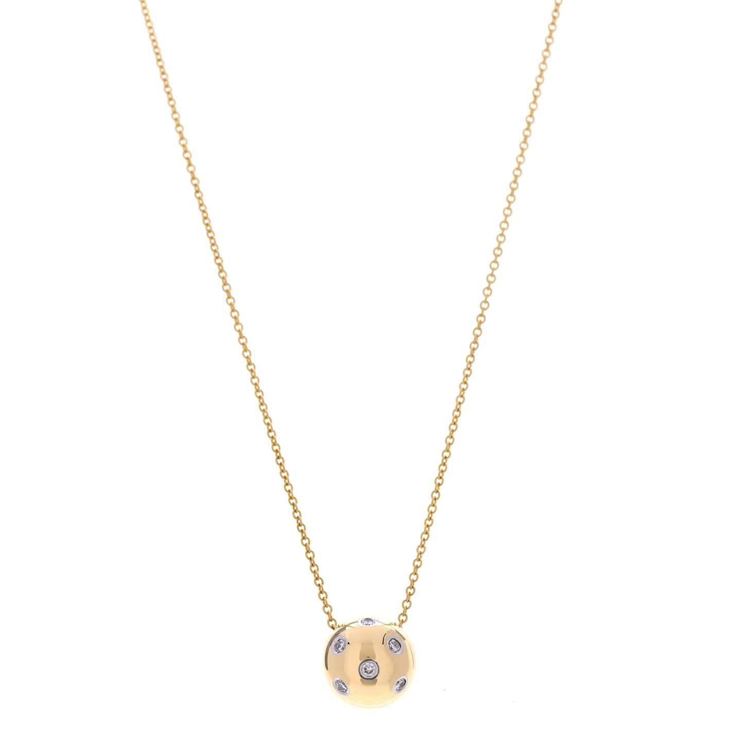 18K Yellow Gold Platinum Diamond Etoile Ball Pendant Necklace