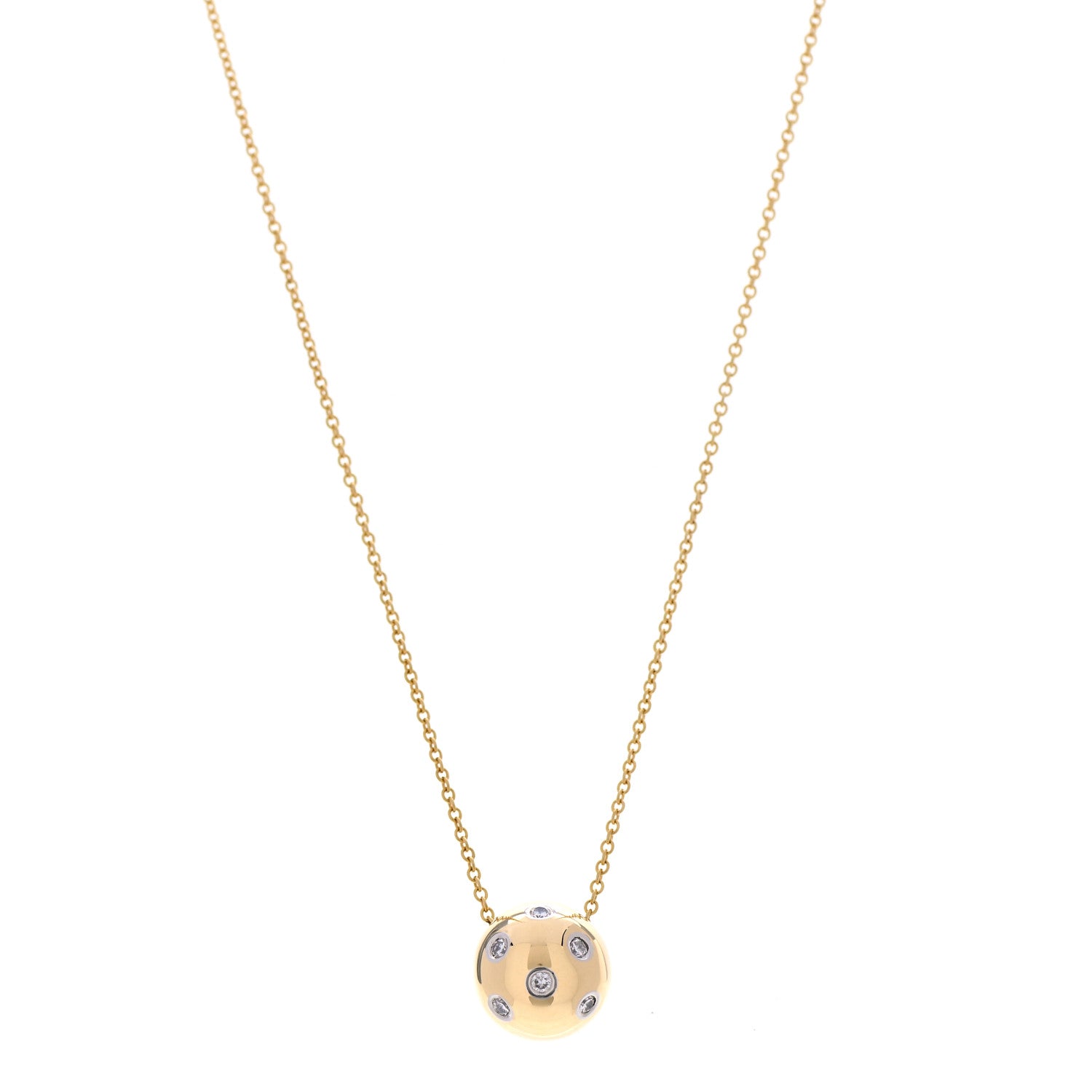 Tiffany 18K Yellow Gold Platinum Diamond Etoile Ball Pendant Necklace 1 of 6