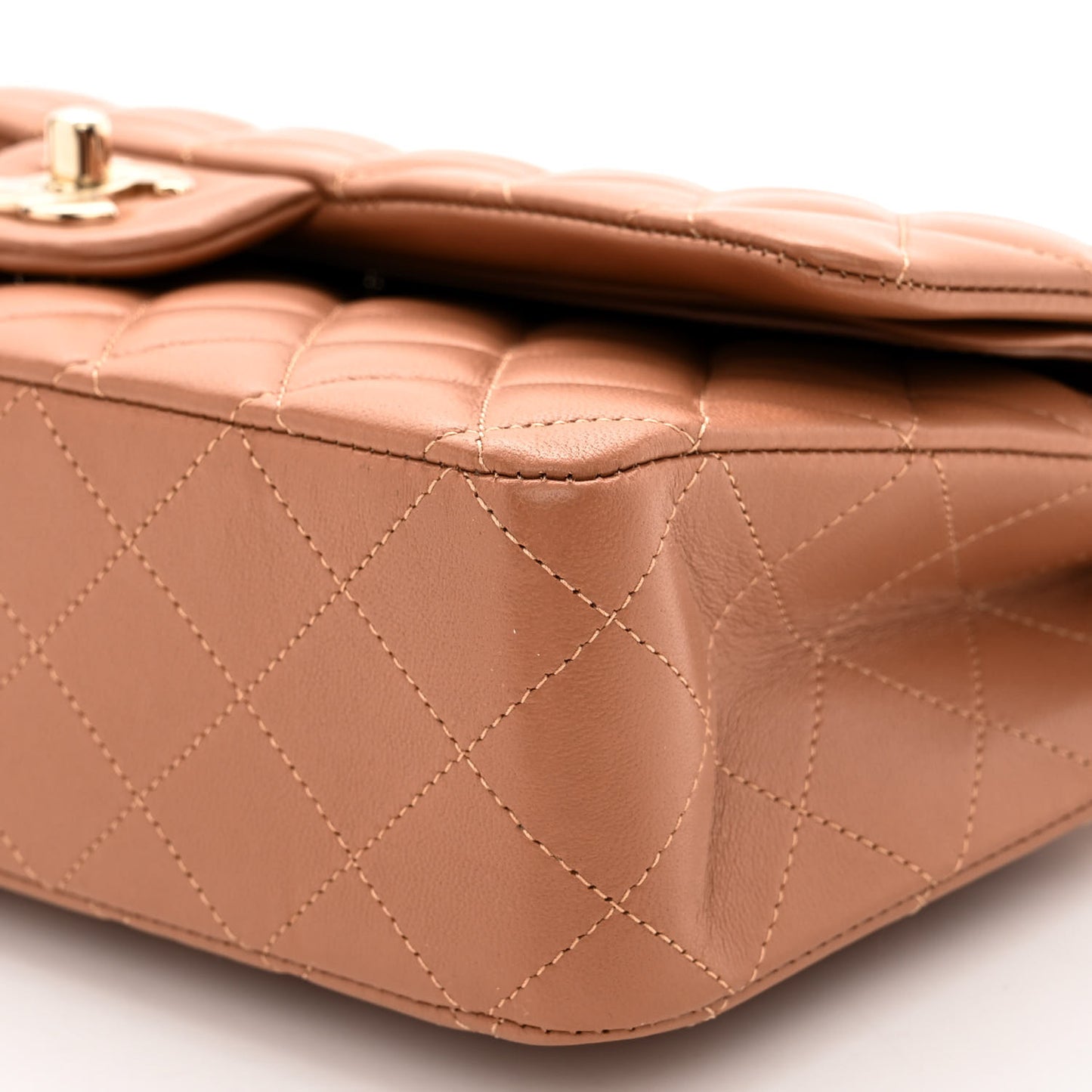Lambskin Quilted Medium Double Flap Brown