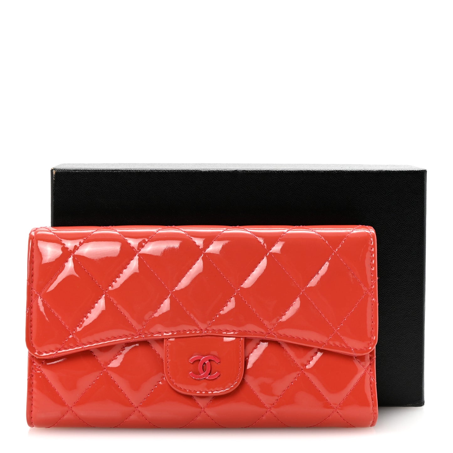 Patent Quilted Large Flap Wallet Dark Pink