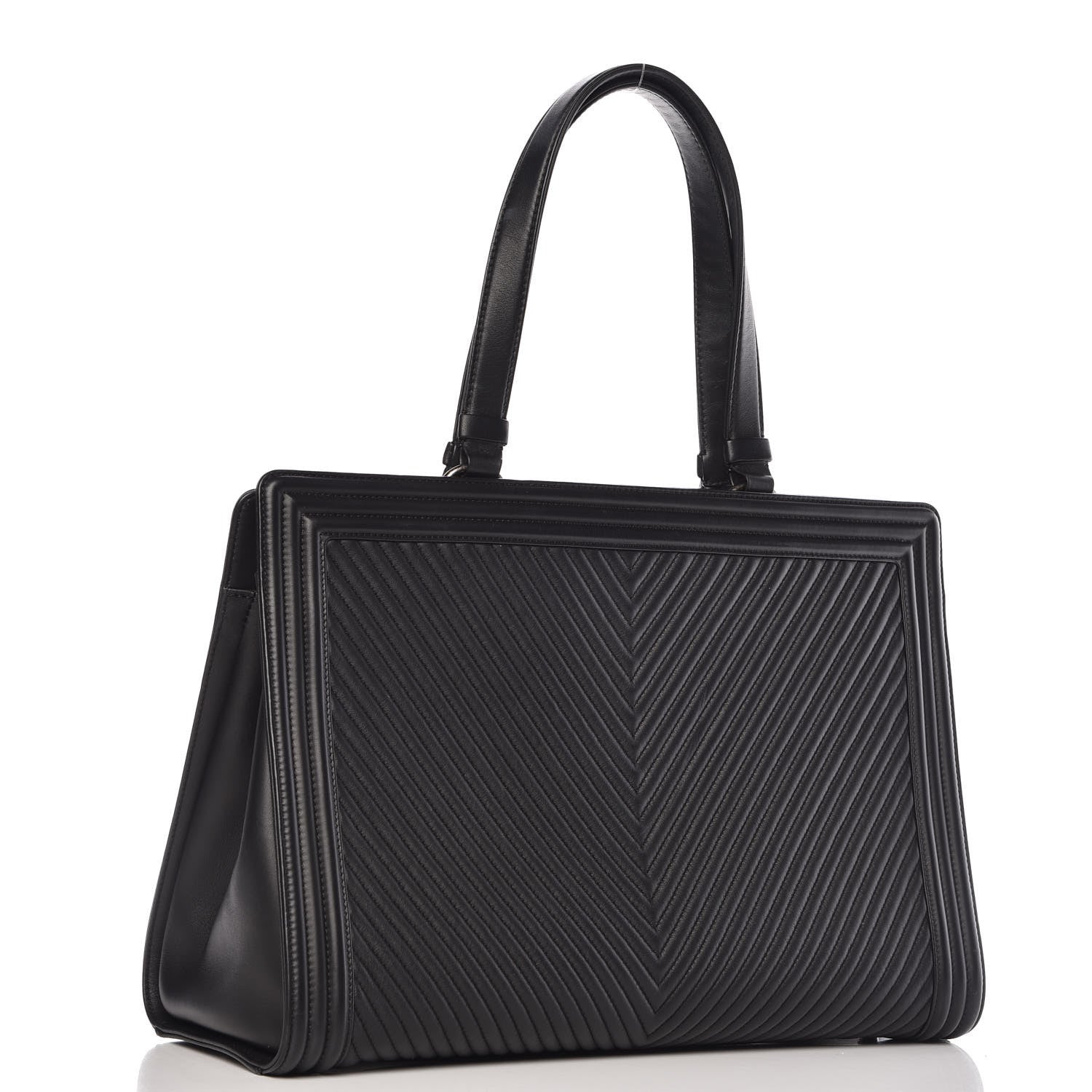 Chanel Calfskin Chevron Quilted Boy Shopping Tote Black 3 of 10