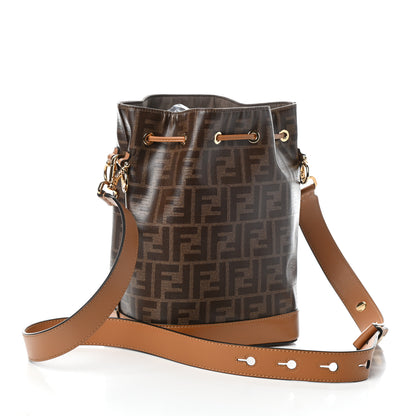 Fendi Glazed Fabric Vitello Grace F is Fendi FF 1974 Stamp Patch Grande Mon Tresor Bucket Bag Mogano Panna Nocciola 3 of 9